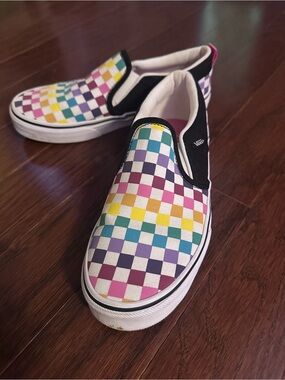 Vans Slip-On Checkerboard Sneakers in Pink, Yellow, Teal, Purple, Black